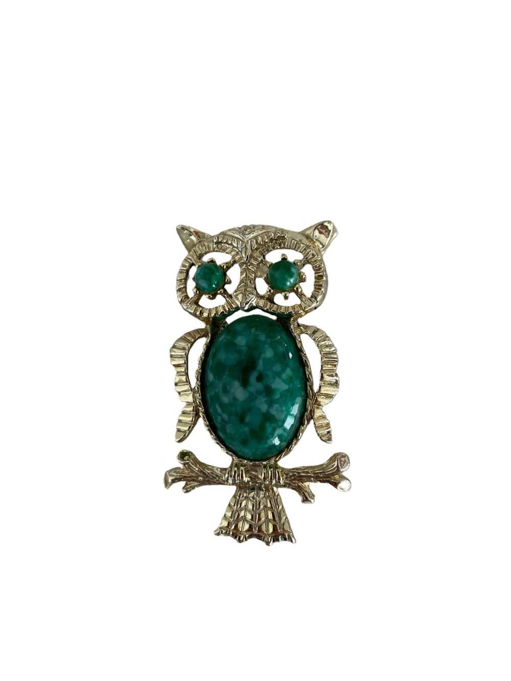 Signed GERRY Simulated Turquoise Belly and Eyes Owl Brooch Pin Pendant Vintage